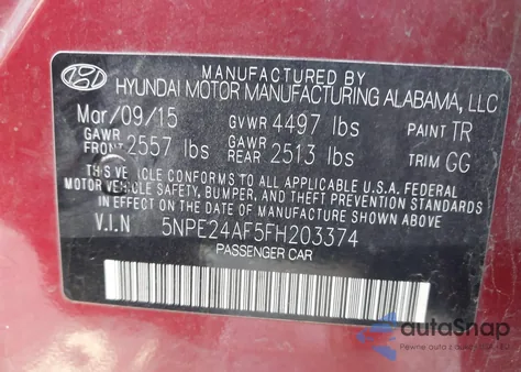 2015 Hyundai Sonata Se из США, поврежденный, VIN 5NPE24AF5FH203374